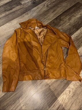 wonder nation Tan Faux Leather Moto Jacket for Kids